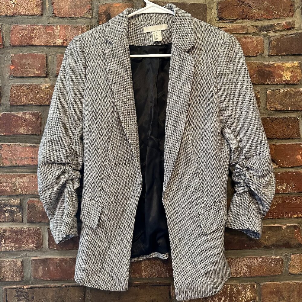 H&M Black and White Herringbone Blaser, US 4